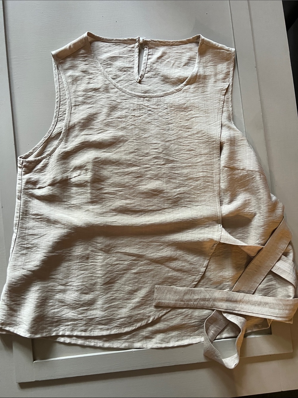 Sleeveless Tie-Waist Faux Wrap Top - Tan